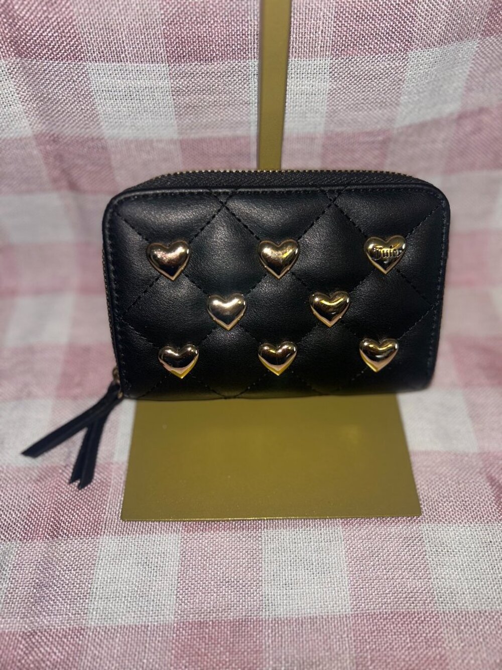 Juicy Couture Small Zip Wallet – New Without Tags – Black/Gold tone Hearts